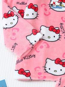 SANRIO 女士加绒睡衣套装，加厚长袖圆领上衣和长裤，柔软舒适休闲家居服套装，秋冬款 - 粉色 - 查看 4