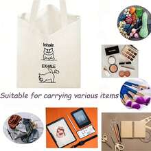 [Variation In Color Is A Normal Craftsmanship Phenomenon, Not A Defect]Cute Cat Handbag Cat Theme Tote Bag, Ideal Gift For Friends, Birthday, New Year, Inhale Exhale Printed Handbag Large Capacity  Simple Style Durable Tote Bags For Outdoor Picnic, Party, Traveling, Shopping - Black - View 7