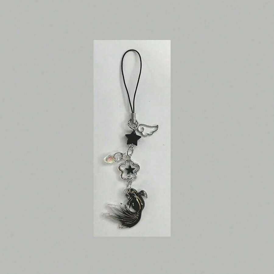 Handmade Satosugu Beaded Mobile Charm Y2K Keychain Anime Cute Fish Wings Stars Key Chains Gift For Girlfriend - K-Fish-đen - Xem 1