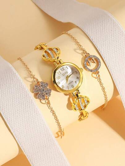 3 件套女士时尚小巧表盘钢带石英表套装，适合日常搭配、生日、女性礼物、周年纪念、光棍节、万圣节促销和其他节日礼物