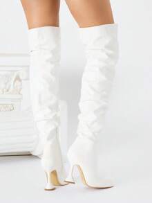Women's Pointed Toe High Heel Boots, Side Zipper Autumn/Winter Leather Boots, Slip-On Over-The-Knee Boots, Sexy Nightclub Pants Boots, Party & Banquet Over-The-Knee Boots, Leather/PU Boots, High Heel Boots, White Boots