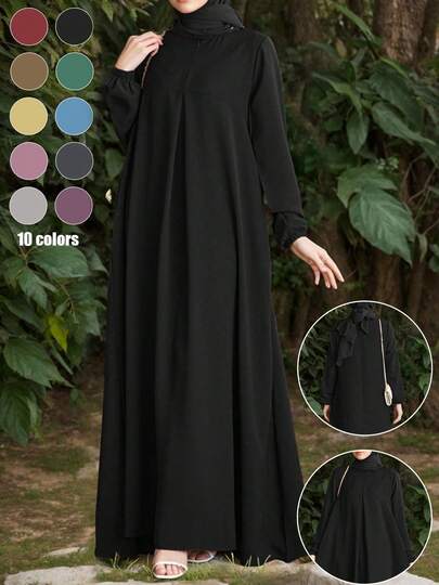 New Women's Front Zipper Collar Pocket Solid Color Loose Dress, Suitable For Spring, Autumn And Winter