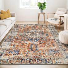 Alfombra bohemia salón dormitorio alfombras de pelo corto lavable suave antideslizante diseño vintage - Naranja - Ver 10