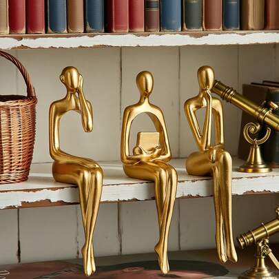 3 piezas/1 pieza Figura decorativa de oro, decoración del hogar, decoración moderna para estantería y mesa, adecuada para vitrinas, barras, manualidades para bodas, accesorios de escritorio de oficina, decoración de sala de estar, adornos navideños, regalo para niñas, accesorios de escritorio de oficina