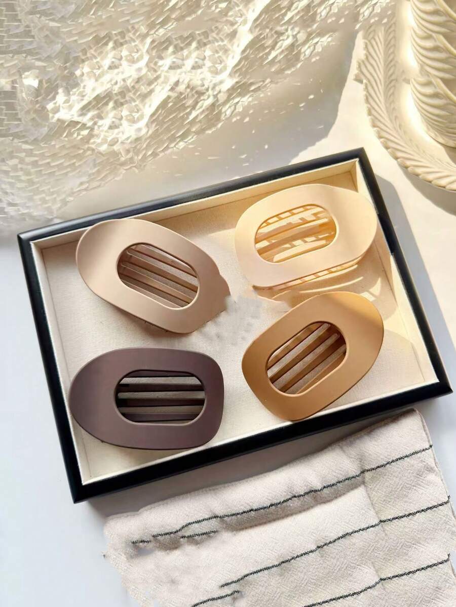 4 piezas Nuevo pasador de cabello ovalado mate de estilo transfronterizo, mate simple, pasador de cabello de arco curvo de gran tamaño, pasador de pato, pinzas para el cabello, deslizador de cabello, barretas