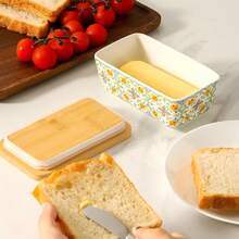 1 Set Ceramic Butter Dish With Bamboo Lid & Knife, Large European Style Butter Plate, Cheese Storage Box, Food Storage Container, Kitchen Butter Dish, Countertop Food Storage Box, High Sealing Butter Box, Suitable For Kitchen Accessories, Refrigerator Storage, Home Kitchen Storage, Great For Gifts And Holiday Decor - Multicolor - View 10