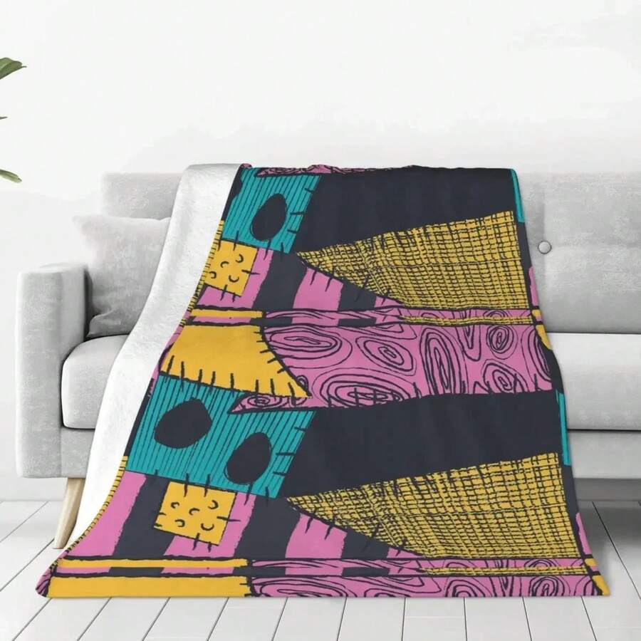 Nightmare Sewn Pattern Blanket Cover Fleece Nightmare Before Christmas Super Warm Throw Blanket For Car Sofa Couch Bedroom Quilt - 1 - Xem 1