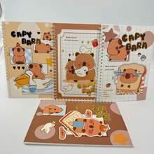 1pc Random Capybara A5 Gold Foil Cover Spiral Notebook, Coffee Bear, Hamster, Lined Notepad, Stationery, Office Supplies, Learning Gift
