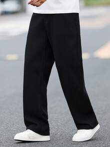 1pc Hearty Haven Men's Casual Straight Leg Jeans, Simple College Style Street Wear, Comfortable Denim Pants For All Seasons (No Belt Or Accessories) - Black - View 4