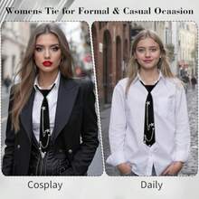 Womens Black Tie PreTied Womens Tie With Metal Chain Accessories Adjustable Reusable 13in X 2.64in 33cm X 6.7cm Necktie For Business And Wedding - 如圖 - 查看 4