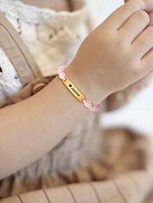 1 Stück personalisiertes Namensarmband für Mädchen, individualisiertes 18k vergoldetes Edelstahl Perlenarmband, Sommer Schmuck, Gold Schmuck, Sommer Strand Mädchen Accessoires, Klobiger Schmuck, individualisierte Baby Geschenke als zarte Geschenke für Kinder Mädchen und Jungen