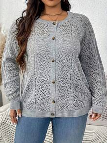 Cárdigan casual de manga larga y abotonadura sencilla para mujer de talla grande - Gris espacial - Ver 5