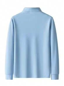 Men's Long Sleeve Polo Shirt, Casual Lightweight Business Solid Color Simple Campus Style Long Sleeve T-Shirt, Autumn/Winter