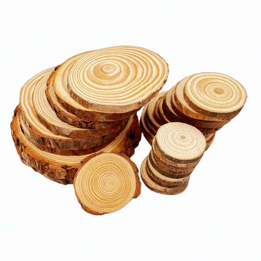 3-12cm de espesor, 1 paquete, rodajas redondas de madera sin terminar de pino Natural, círculos con discos de troncos de corteza de árbol, manualidades, pintura para de boda - 2 piezas de 8 a 10 cm - Ver 1