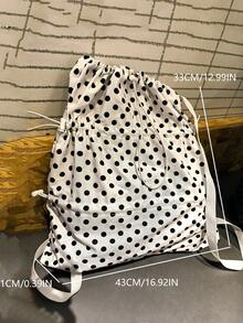 返校时尚抽绳口袋背包，大容量可折叠旅行包，适合女性和大学生 - 白色 - 查看 2