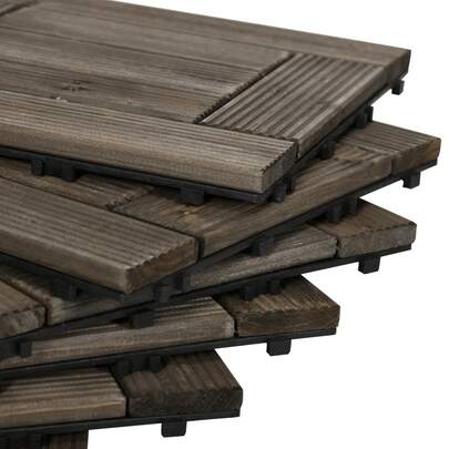  Outsunny 27 Pcs Wooden Interlocking Decking Tiles, 30 X 30 Cm Outdoor Flooring Tiles, 2.5㎡ Per Pack, For Patio, Balcony, Terrace, Hot Tub, Charcoal Grey