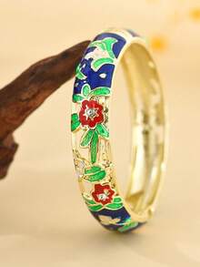 1 pieza Nuevo brazalete de estilo bohemio de moda con esmalte de flor enchapado en oro, adecuado para joyería de mujeres y niñas