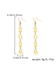 1对欧美2026新年耳环创意几何镂空时尚简约数字耳环女耳钉 - 金色 - 查看 3