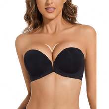 Strapless Bra Push Up Non Slip Deep V Plunge Underwire Bras For Women Super Padded Add 2 Cups - BlackBra - 查看 1