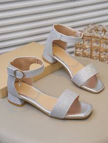 女孩时尚银色露趾高跟凉鞋 - 銀色 - 查看 2