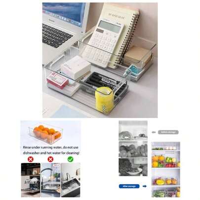 Fridge Organisers, Storage Box, Kitchen Organisers Set Pantry Storage Container Transparent Container Fridge Bedroom Kitchen Office Pack Of 3