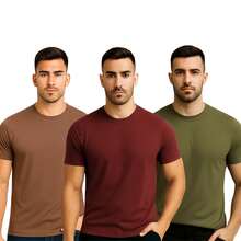 Kit Of 3 Classic Modal T-Shirts, Quality And Durability For Men, Modella - BROWN+WINE+GREEN - View 10