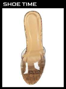 Women's Platform Wedge Slide Sandals – Open Toe Slip-On High Heel Mules With Cork Design - Brown - View 5