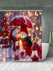 1 pièce/4 pièces Ensemble de décorations de Noël bonhomme de neige comprenant un rideau de douche imperméable avec 12 crochets, une housse de siège de toilette, un tapis de bain antidérapant et un tapis de sol en polyester lavable. Convient pour la décoration de la salle de bain, de la chambre, de la maison et du salon.