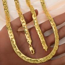 750 Italy 14k Copper Plated Gold Geometric Splicing 7mm Cuban Necklace Hip Hop Street Style Couple Fashion Jewelry Suitable For Men Women Daily Party Stage Music Festival Wear - 金黃色 - 查看 7