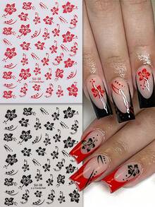 4/2片装夏威夷芙蓉花3D美甲贴纸，可爱Y2K风格美甲贴花，自粘美甲沙龙配件，美甲用品 - 彩色 - 查看 14