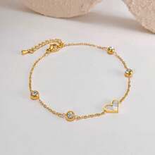 1pc Romantic Metal Rhinestone & Shell Heart Bracelet, Gift For Women/Best Friends