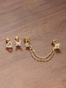 3 Stücke exquisite Creolen Ohrstecker Set aus Edelstahl für Frauen, Blumen Knorpel Piercing Ohrringe, modischer Schmuck, Hypoallergen Silber Hänge Ohrringe, zierliche kleine lange Ketten Ohrringe