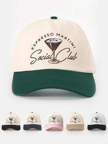 1 件女式刺绣马提尼酒杯拼色棒球帽，可调节户外防晒休闲帽，适合春秋旅行、海滩、男女通用青年 Y2K 风格 - 棒球帽 - 查看 13