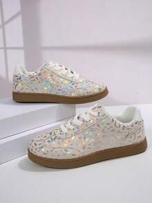 复古休闲豹纹拼布女式运动鞋，2025年春秋季新款 - 米色 - 查看 7