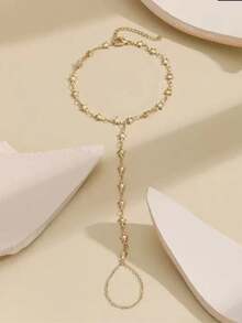 Ladies' Thin Gold Bracelet, 14K Gold-Plated Ring Chain, Rhinestone Beaded And Prong-Set Diamond Bracelet, Stylish And Simple Accessories, Mother's Day Gift For Mom, Adjustable