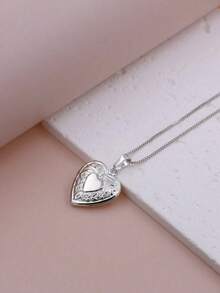 New Nordic Style Retro Lace Hollow Heart Ribbon Photo Locket Pendant Photo Necklace Copper Album Box Necklace - one-size - View 5