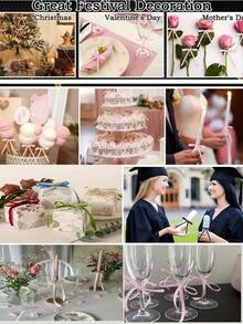 50/5 piezas Lazos de cinta con flores para empaquetar regalos, decoración de pasteles, accesorios de costura hechos a mano, accesorios de joyería y pelo DIY - Multicolor - Ver 5