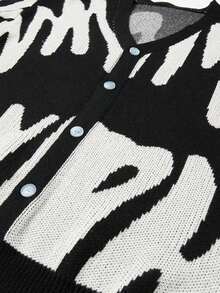 Manfinity Hypemode Men's Color-Block Button-Up Long Sleeve Cardigan Sweater - 黑與白 - 查看 4