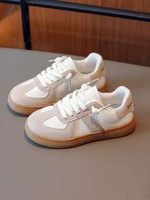 1 Pair Comfortable Children's Sports Shoes, 2025 New Fashion Versatile Soft Bottom Non-Slip Casual Sneakers For Boys And Girls, Round Toe Low-Top Sports Shoes, Suitable For Halloween, Christmas, Students, Toddlers, Run Small By 1 Size - Beige - View 3