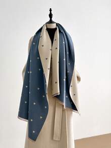 1pc Multicolor Patchwork Heart Pattern Jacquard Faux Cashmere Fashion Versatile Air Conditioning Shawl Scarf, Thick & Warm For Daily Use For Dress