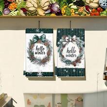 1 set/2 piezas/100 piezas Paños de cocina y paños de platos con diseño de piña y lazo de invierno, adecuados para decoración de interiores en restaurantes, cocinas y baños, decoración de fiestas, regalos festivos, como regalo