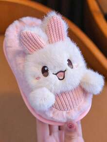 1 par de zapatillas de casa suaves con diseño de conejo para niñas, ligeras y cálidas, color rosa, adecuadas para el invierno