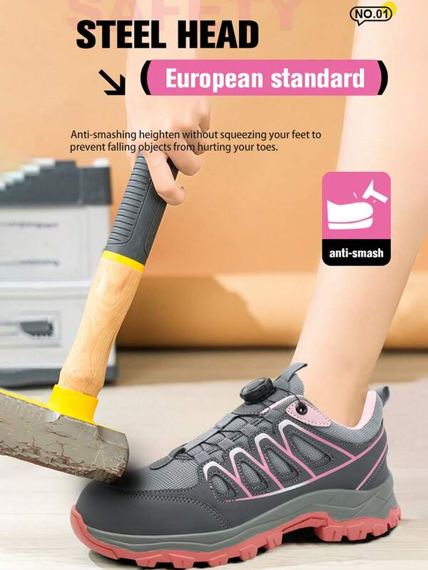 Dian Sen Scarpe antinfortunistiche con punta in acciaio leggero per donne, scarpe da allenamento di con punta in acciaio, scarpe da lavoro di , scarpe da allenamento di con punta in acciaio per donne per uso all'aperto, trekking, lavoro, scarpe da ginnastica di con punta in acciaio per donne, scarpe da lavoro per donne, scarpe da lavoro con punta in acciaio per uomo, facili da indossare con bottone rotante, stivali da lavoro di traspiranti e sportivi per uomo, scarpe antinfortunistiche con punta in acciaio per uomo, stivali di con punta in acciaio anti-perforazione per uomo