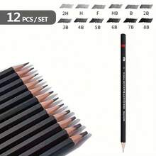 12pcs Premium Sketching Pencil Set - 2H, HB, B, 2B-8B Sketching Pencils - Perfect For Artists And Designers
