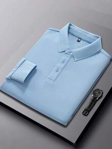 Men's Long Sleeve Polo Shirt, Casual Lightweight Business Solid Color Simple Campus Style Long Sleeve T-Shirt, Autumn/Winter