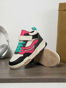 1 Paar Kinder High Top Lässig Mode Sneaker, Farbblockdesign, leicht & bequem, geeignet für Outdoor, Laufen, Kinder & Teenager - Schwarz Rot - Übersicht 9