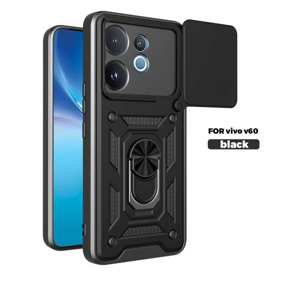 Sliding Camera Lens & Stand Protective Case For V 60 5G Smartphone - Black - View 1