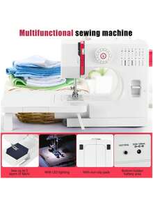 Various Stitches Electric Compact Overlock Sewing Machine With Sewing Accessories(Accessories Colors Random), Extension Table/Base Dual Mode Design, Adjustable Stitch Length, With Night Light, Dual Speed Adjustment, Suitable For Home Apparel, Curtain Pillows, Doll Accessories, Pet Clothing Repair