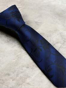 Luxury Men's Skinny Ties Polyester Silk Solid Polka Dot Striped Check Skinny Jacquard Groomsman Tie - 藏蓝色 - 查看 4