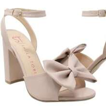 Sandalias nude con moño, tacones de fiesta mujer, zapatillas nude elegantes, tacones con adorno frontal, zapatos nude con lazo, tacones con detalle decorativo, zapatillas abiertas con pulsera, sandalias nude de vestir, calzado alto con moño. - Beis - Ver 4